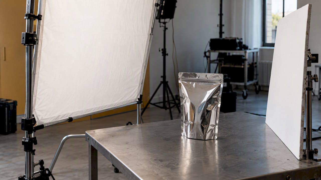 Emballage métallique illuminé par une lumière diffuse